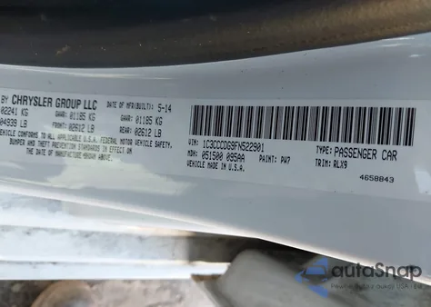 2015 Chrysler 200 S z USA, uszkodzony, nr VIN 1C3CCCDG9FN522901